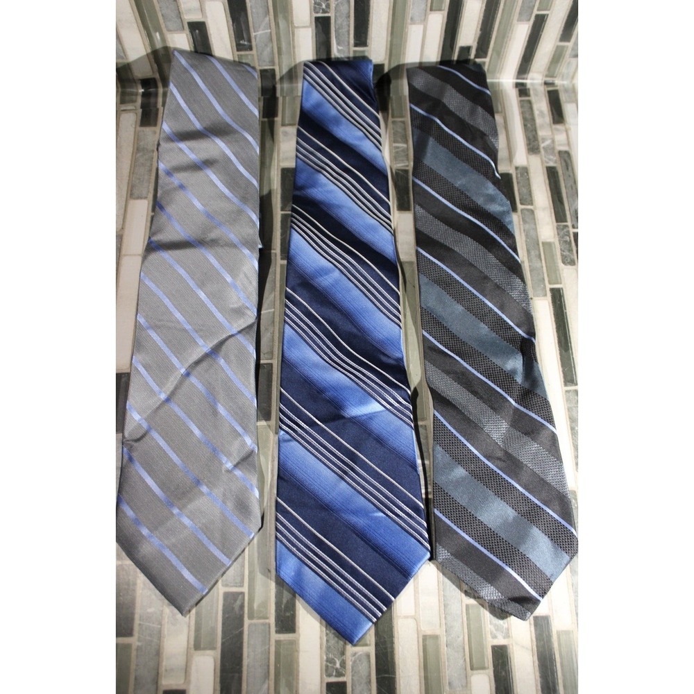 Lot of 3 Blue &‎ Silver Silk Designers Ties
